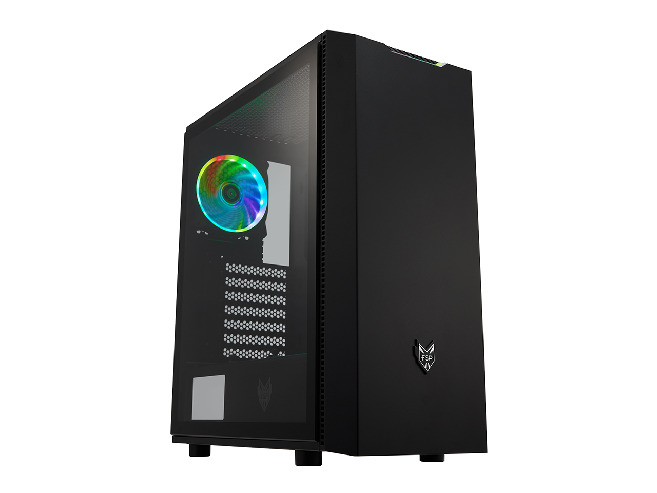FSP ATX Mid Tower PC Gaming Case with a Translucent Tempered Glass Side Panel and 1 ARGB Fan & Light Bar (CMT350)