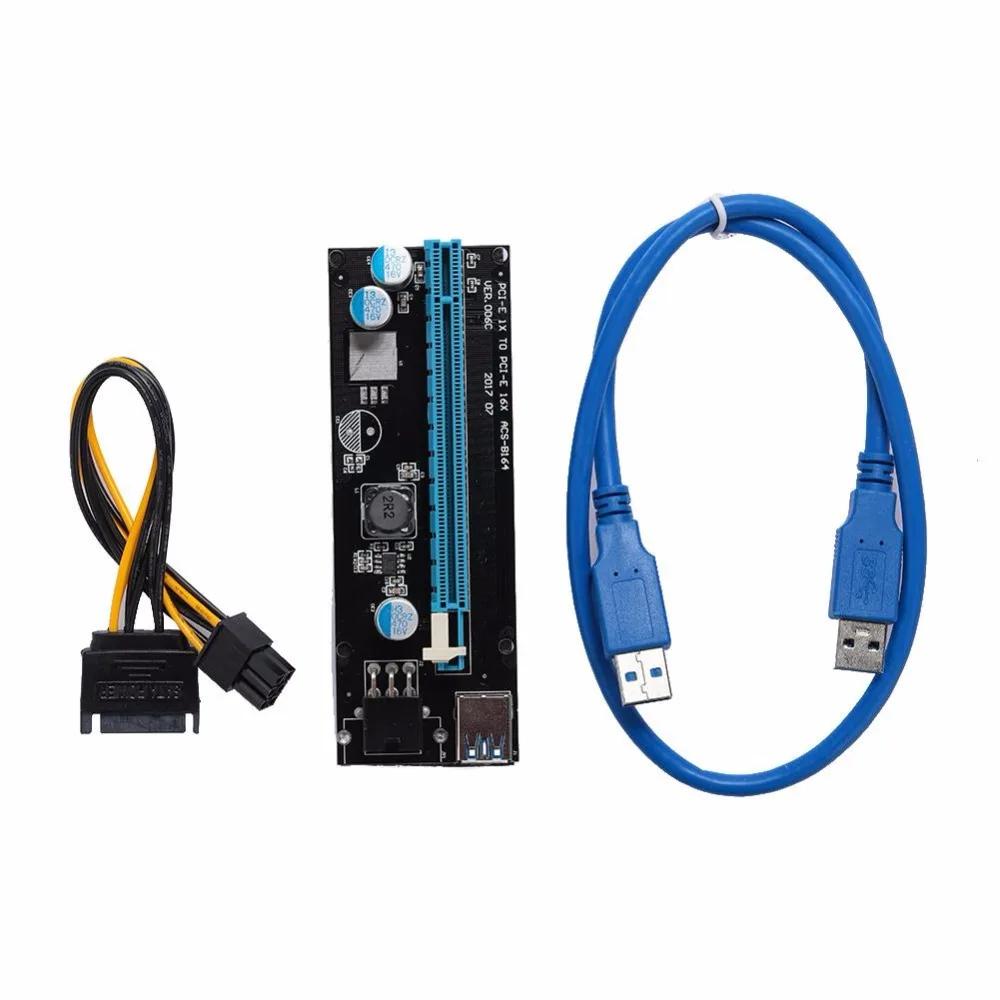 High Speed 6 pin PCIE PCI-E Express 1X to 16X Riser Card Mining Adapter Card USB 3.0 Cable for Mining Bitcoin Miner