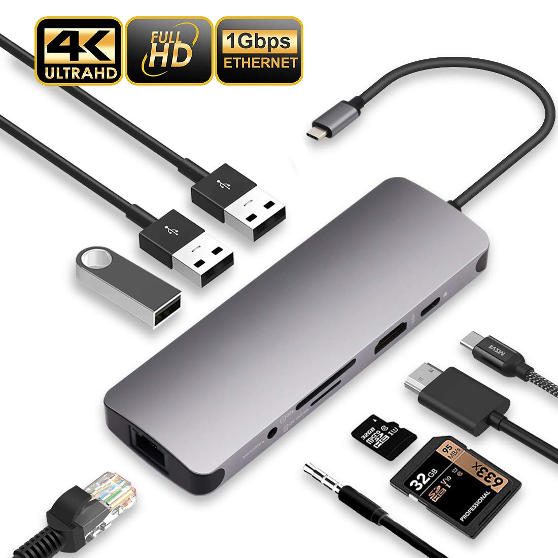 LUOM USB-C Адаптер-Хаб 9-в-1: Подключение к MacBook, Chromebook и другим устройствам