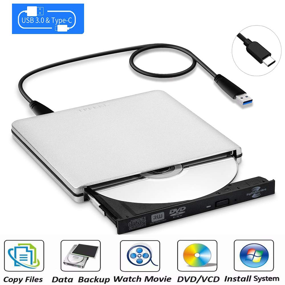 External DVD CD Drive,LUOM Aluminum External Latest Type C USB 3.0 Ultra,External DVD Drive RW/DVD CD ROM Drive/Writer/Rewriter/USB CD Burner Ideal for Desktops, Notebooks and Laptops