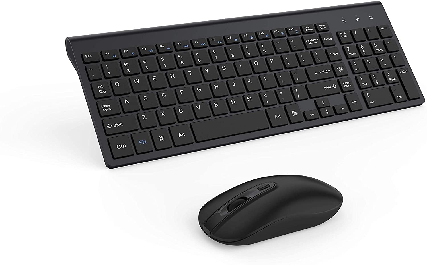 Wireless Keyboard Mouse Combo, Compact Full Size Wireless Keyboard and Mouse Set 2.4G Ultra-Thin Sleek Design for Windows, Computer, Desktop, PC, Notebook — (Black)