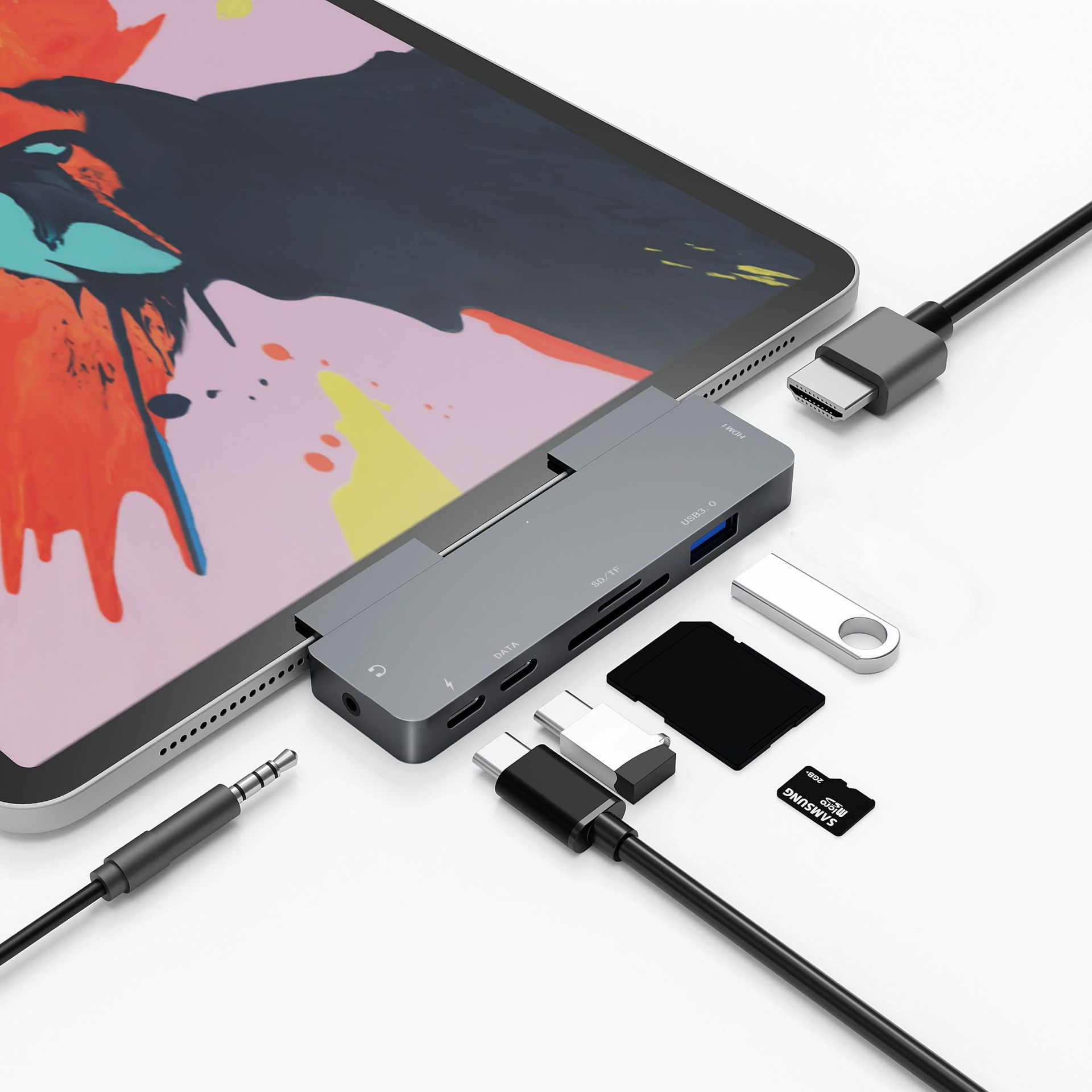 USB C HUB for iPad Pro 12.9″ 2020,iPad Air 4,Adapter for iPad Pro 11″, 7 in 1 iPad Pro Hub with 4K HDMI,USB3.0,3.5mm Headphone Jack,USB C PD Charging Port,USB C Data Port.SD/Micro Card Reader
