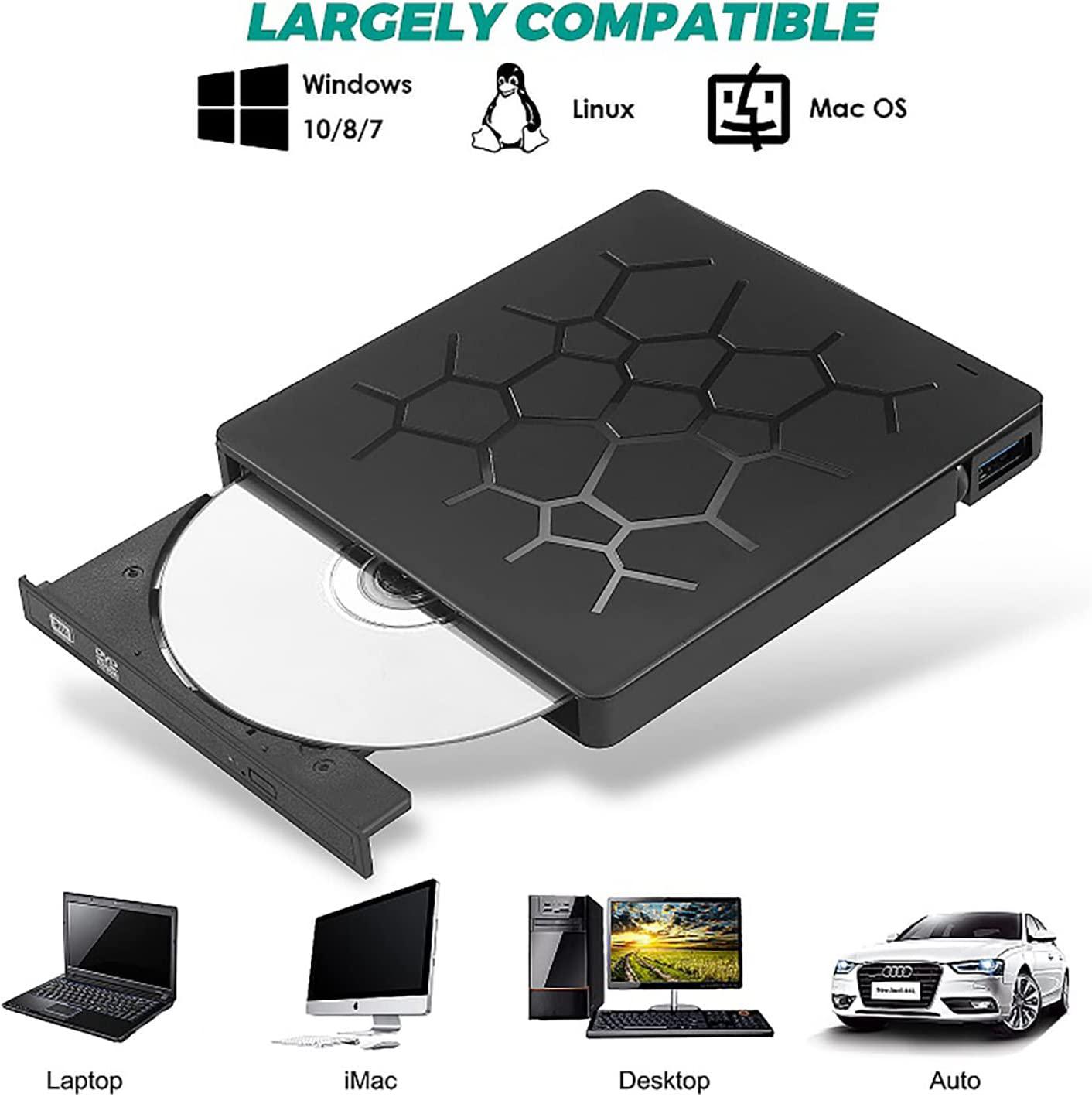 External DVD Drive with 4 USB Ports and 2 SD Card Slots,7 -in-1 USB 3.0 Portable CD/DVD+/-RW Drive/ DVD Player for Laptop CD ROM Burner Compatible with Laptop Desktop PC Windows Linux OS Apple Mac