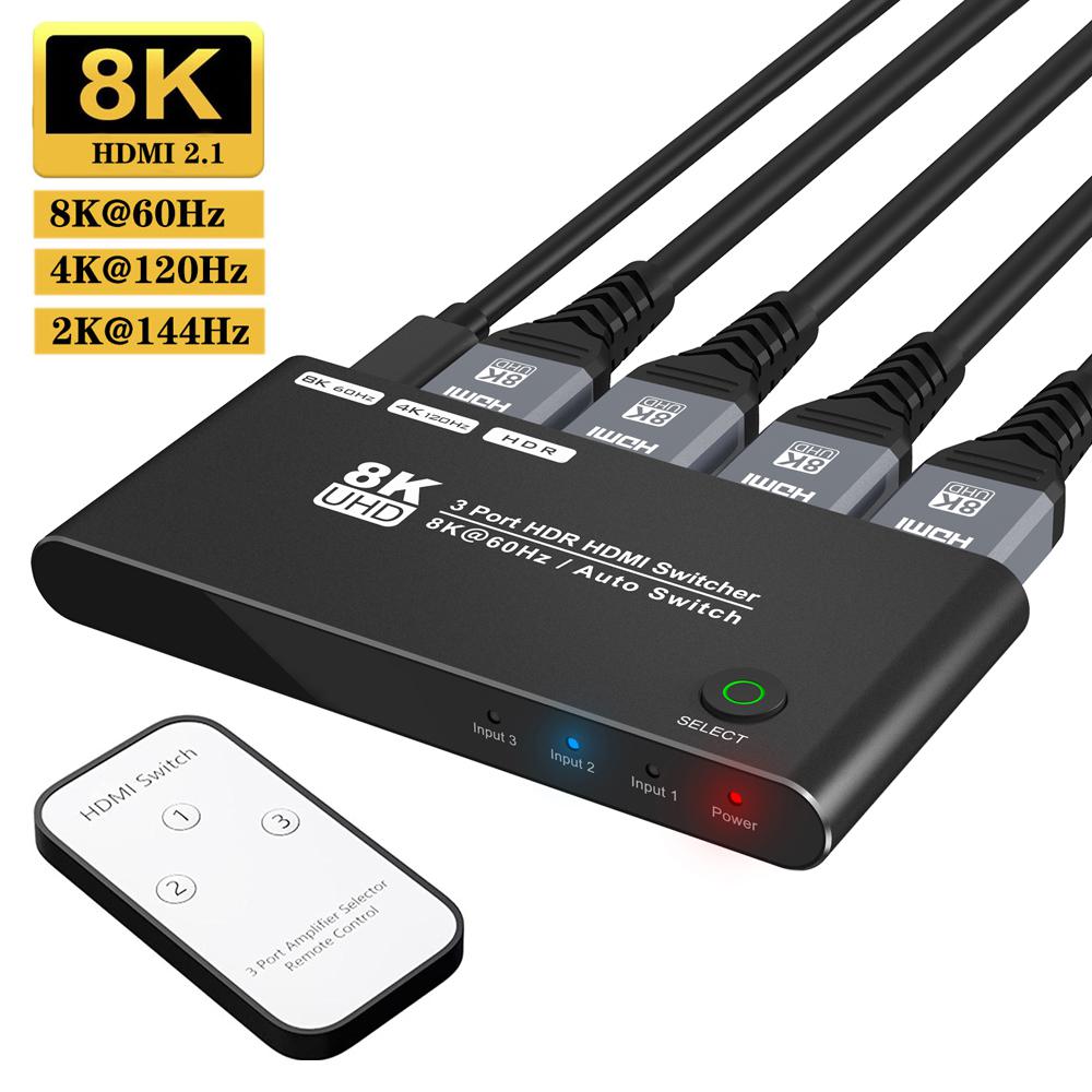 HDMI Switch 3 в 1 с пультом дистанционного управления, LUOM 8K HDMI Splitter