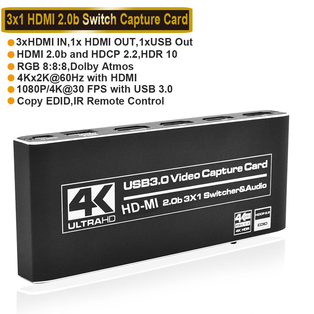 Видеокарта захвата HDMI 4K@60Hz с микрофоном для стриминга и записи