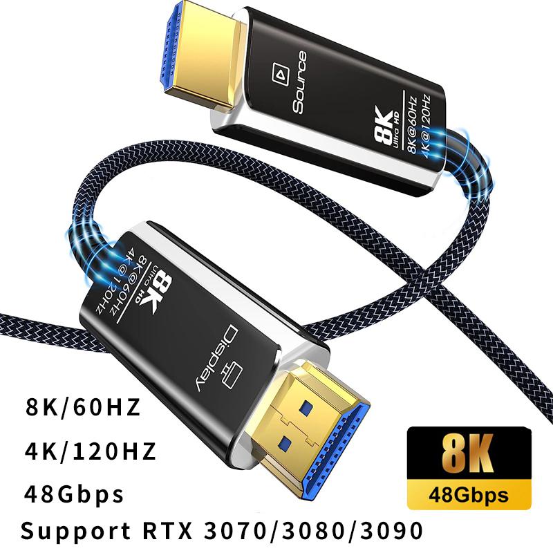 HDMI 2.1 Кабель оптоволокно 50ft 8K 4K с оплеткой Nylon для Apple TV, PS5, RTX 3080