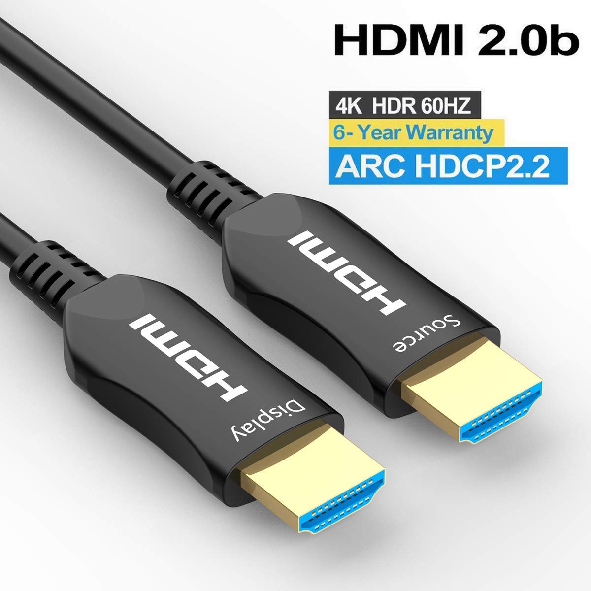 LUOM Fiber HDMI Cable 4K HDR 60Hz, FURUI HDMI 2.0b Fiber Optic Cable ARC, HDCP2.2, 3D, High Speed 18Gbps Subsampling 4:4:4/4:2:2/4:2:0 Slim and Flexible HDMI Fiber Optic Cable — 33ft(10meters)