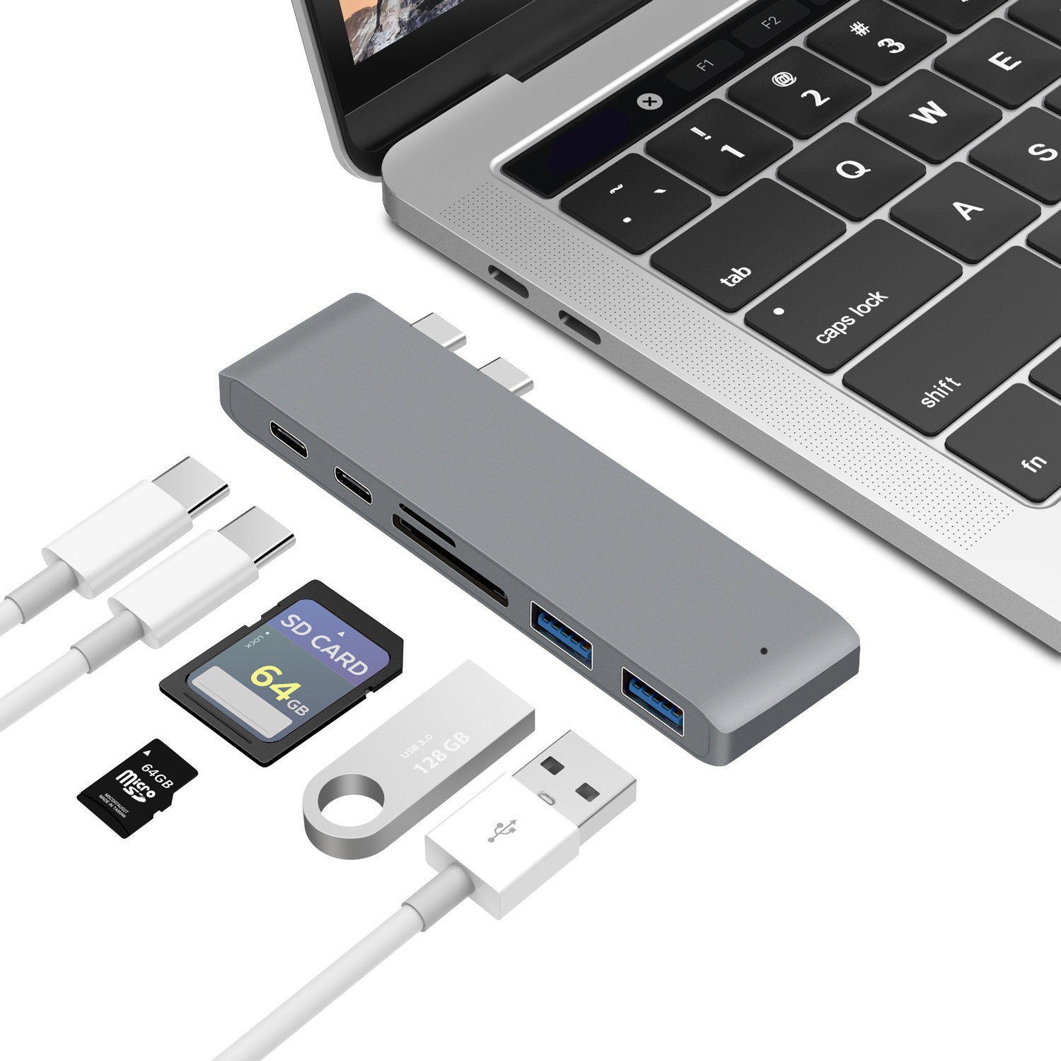 LUOM Thunderbolt USB C Hub, Aluminum Thunderbolt 3 4K@60Hz Type-C Hub Adapter Dongle Compatible 2016/2017 MacBook Pro 13”15”, 2X USB 3.0,2x Type C Power Delivery, microSD/SD Card Reader (Grey)