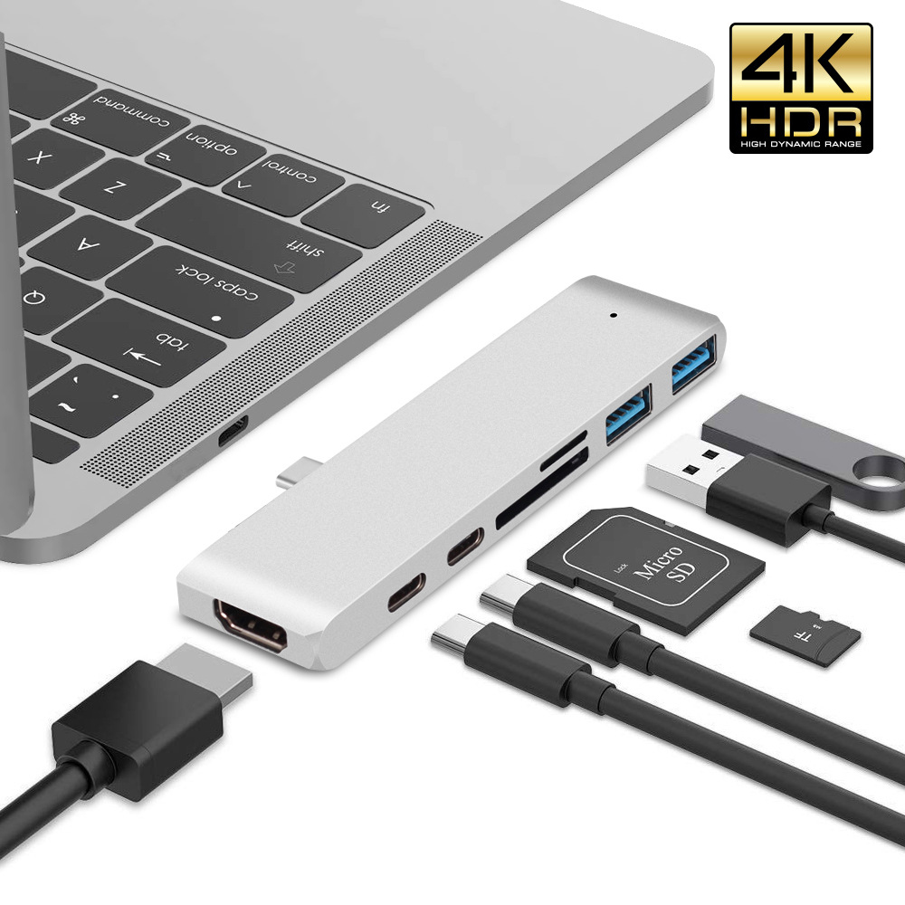Jansicotek USB C Hub to HDMI for Samsung S8/S9 Dex Mode Thunderbolt 3 Adapter USB-C Dock with PD SD/TF Card Reader for Macbook Pro 2016 2017-Silver