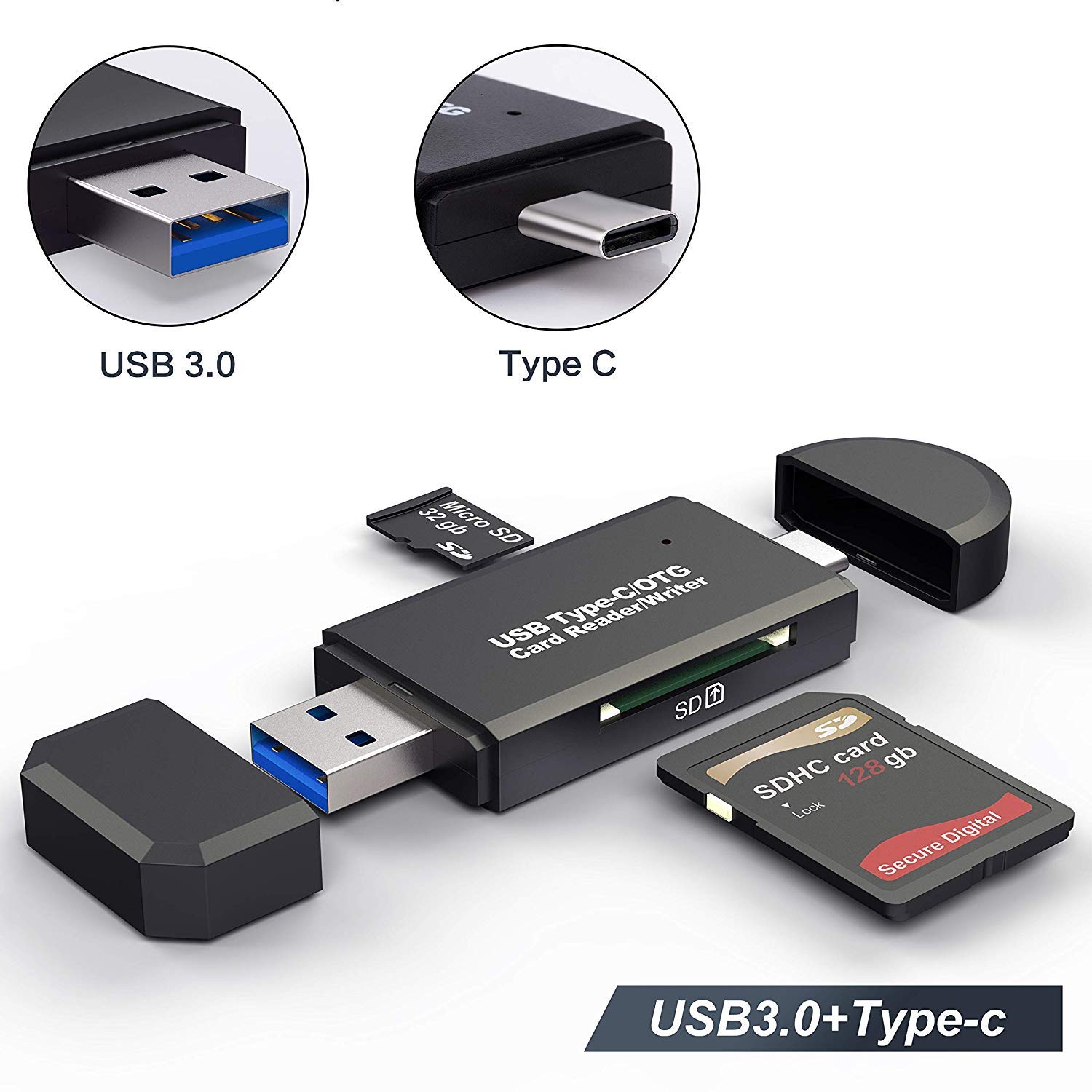 Jansicotek USB3.0/Type C SD Card Reader, USB 3.0 SD Card Reader OTG Adapter for SDXC, SDHC, SD, MMC, RS- MMC, Micro SDXC, Micro SD, Micro SDHC Card and UHS-I Cards