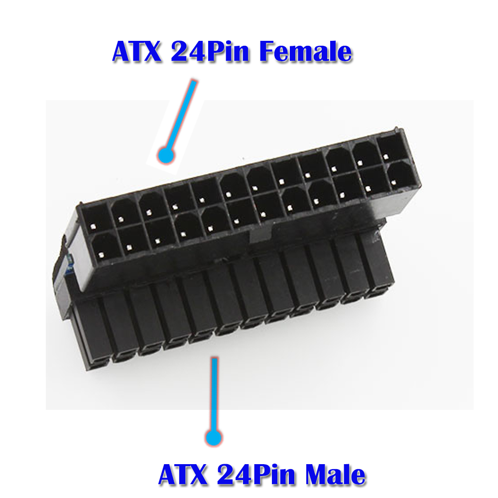 ATX 24Pin female to 24pin male right angle adapter for desktop PC power supply