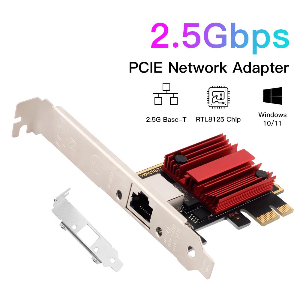 2.5GBase-T PCIe Network Adapter, 2500/1000/100Mbps PCI Express Gigabit Ethernet Card RJ45 LAN Controller Support Windows Server/Windows, Standard and Low-Profile Brackets Included PCIe to 2.5 Gigabit