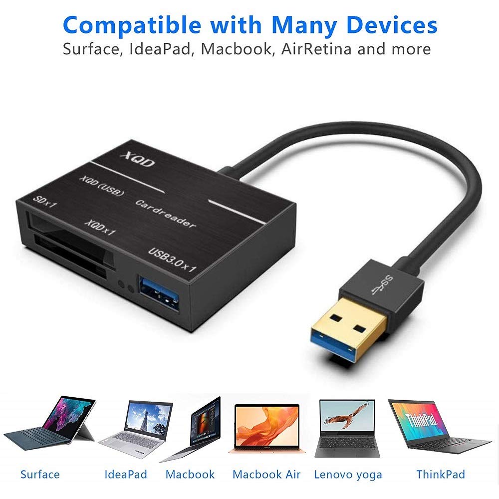 XQD Card Reader SD USB3.0 Adapter, 5Gpbs Super Speed XQD Memory Card Reader, Compatible with Sony G/M Series Lexar 2933x/1400x USB Mark XQD Card, Support Windows/Mac OS System