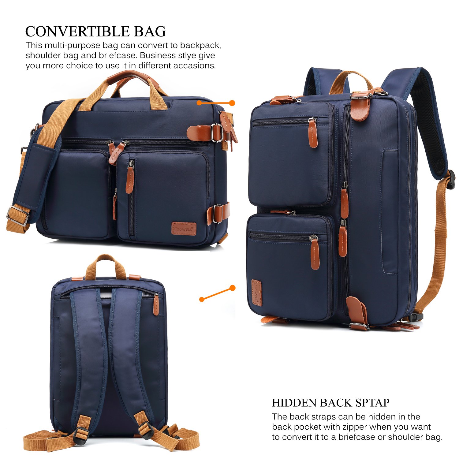 ESTONE Convertible Laptop Backpack Messenger Bag for Men Women 15.6 Inch Laptop Shoulder Bag Multicompartment Nylon Business Briefcase Blue