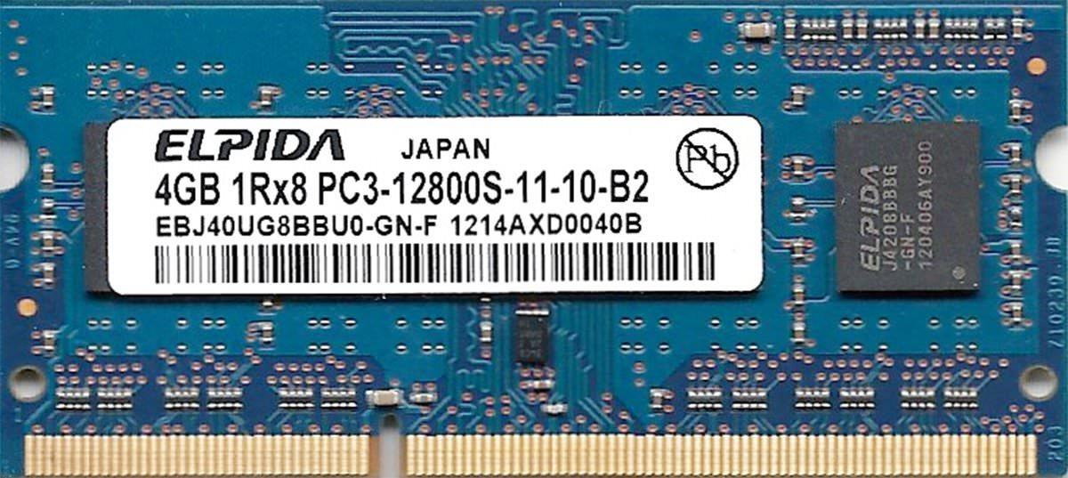 ELPIDA EBJ40UG8BBU0-GN-F 4GB NOTEBOOK SODIMM DDR3 PC12800(1600) UNBUF 1.5v 1RX8 204P 512MX64 512mX8