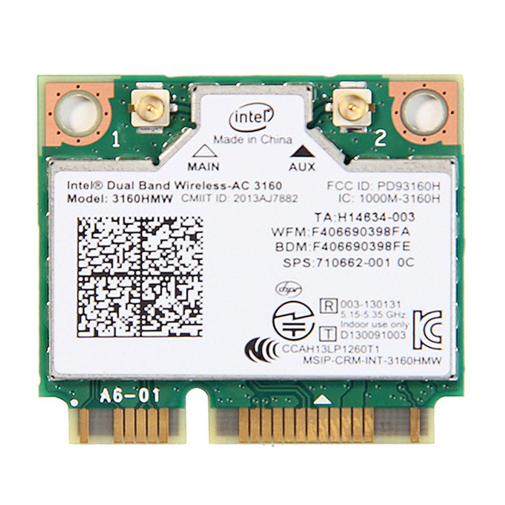 Dual Band 433Mbps Intel AC 3160HMW 2.4G/5GHz + Bluetooth4.0 Mini PCI E WiFi Card
