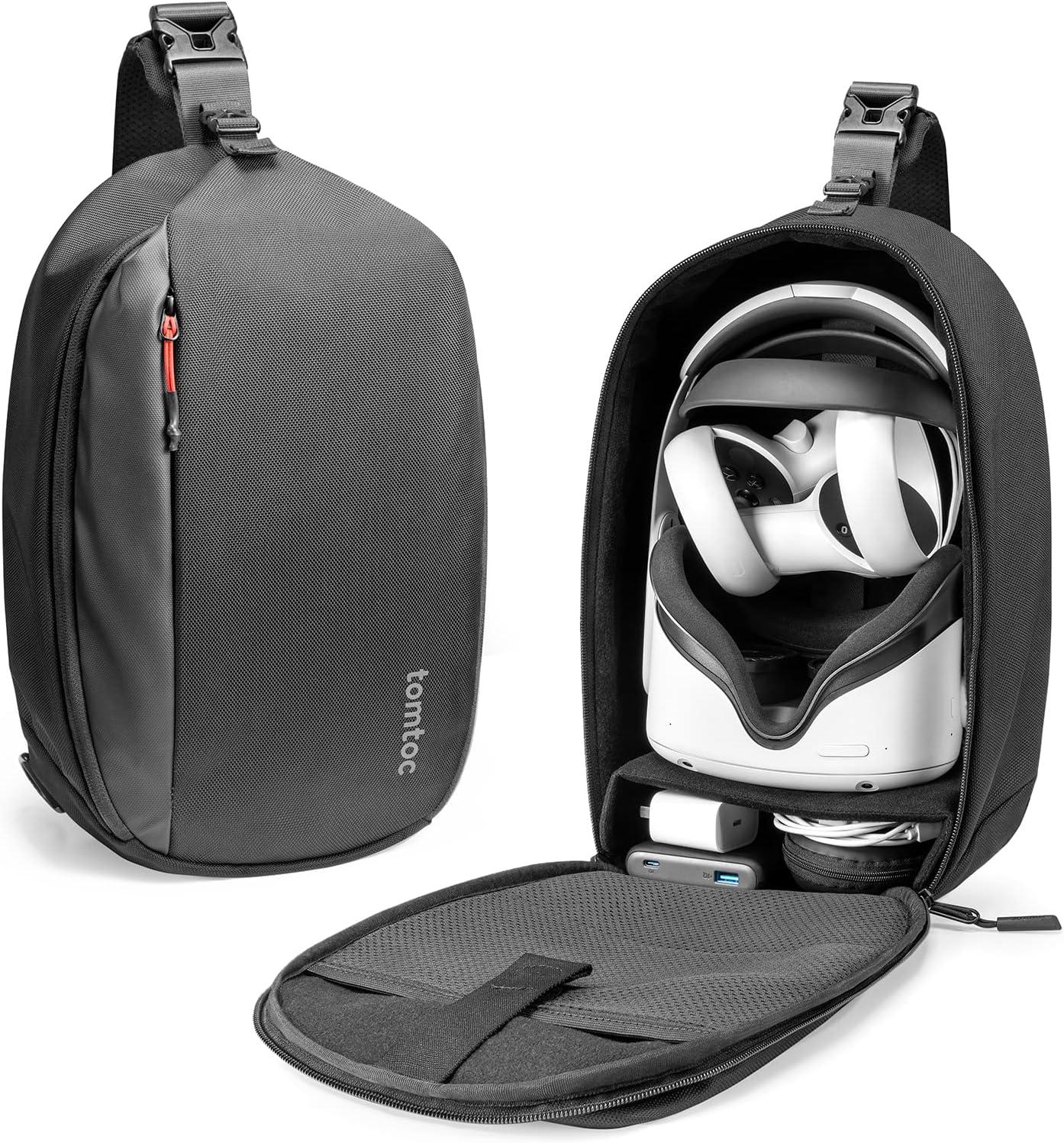 tomtoc Carrying Bag for Meta/Oculus Quest 2/3/Quest Pro VR Gaming Headset, Touch Controllers Accessories, Lightweight, Portable, Travel Shoulder Sling Backpack with 2 Pouches for Meta/Oculus Quest 2/3