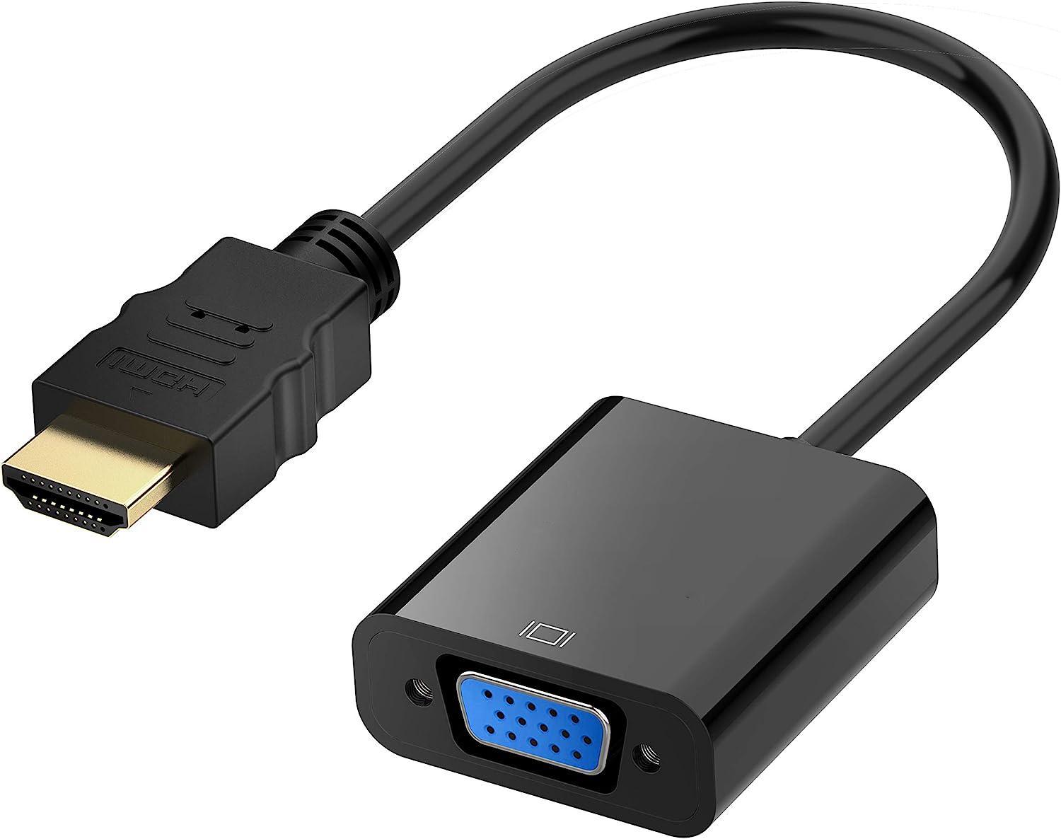 HDMI to VGA, Gold-Plated HDMI to VGA Adapter (Male to Female) for Computer, Desktop, Laptop, PC, Monitor, Projector, HDTV, Chromebook, Raspberry Pi, Roku, Xbox and More — Black