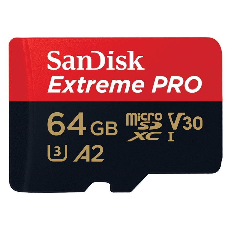 SanDisk 64GB Extreme Pro microSDXC V30 A2 UHS-I/U3 CL10 TF Memory Card with Adapter, Speed Up to 170MB/s 90W SDSQXCY-064G