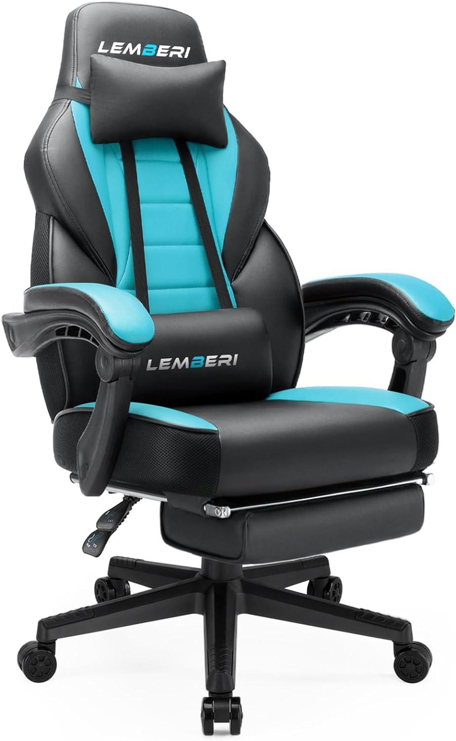 Vitesse Video Game Chairs with footrest,Gamer Chair for Adults,Big and Tall Chair, 400lb Capacity,Gaming Chairs for Teens,Racing Style Computer Chair with Headrest and Lumbar Support Blue