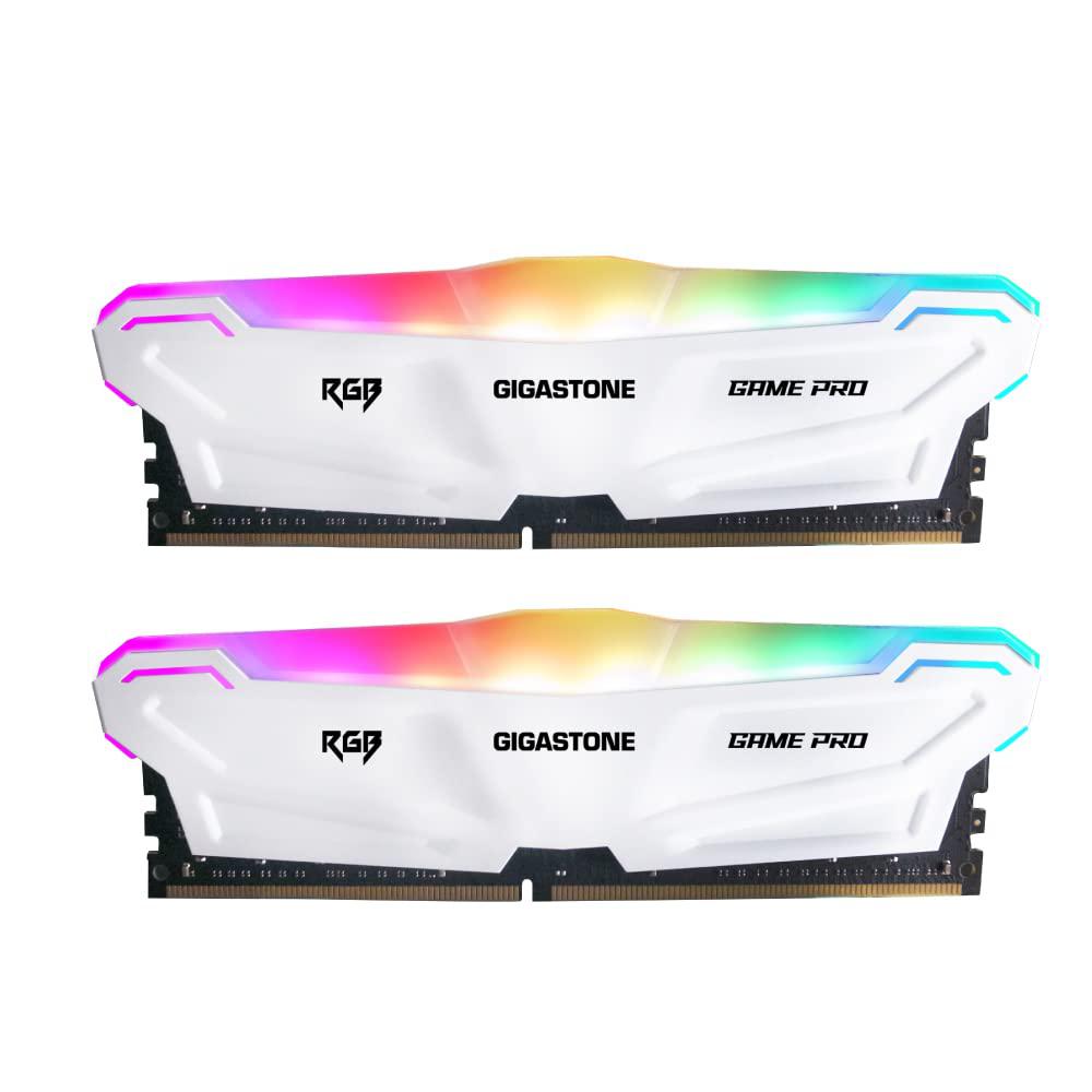DDR4 RAM Gigastone White RGB Game PRO Desktop RAM 16GB (2x8GB) DDR4 16GB DDR4-3200MHz PC4-25600 CL16 1.35V 288 Pin Unbuffered Non ECC UDIMM for PC Gaming Desktop Memory Module (Desktop ONLY)