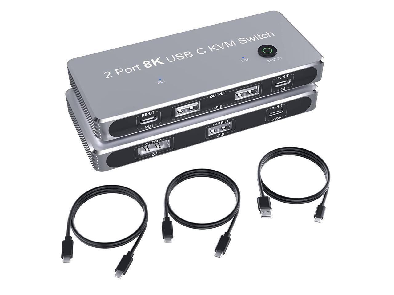 USB C Type-C KVM Switch, 8K USB C KVM Switches 2 Ports USB Type-C for 2 Computers Share One 8K @60Hz HD Monitor, Switch Selector with 3 USB Supported Wireless Devices Keyboard Mouse Printer Scanner