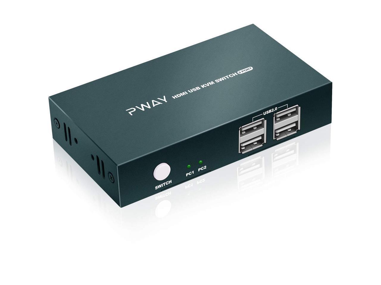 KVM Switch HDMI, UHD 4K @30Hz, HDMI KVM Switch 2 Port with 4 USB 2.0, Support HDMI Switch for 2 Computers Share Keyboard Mouse Printer and one HD Monitor, with 2 HDMI and 2 USB Cables