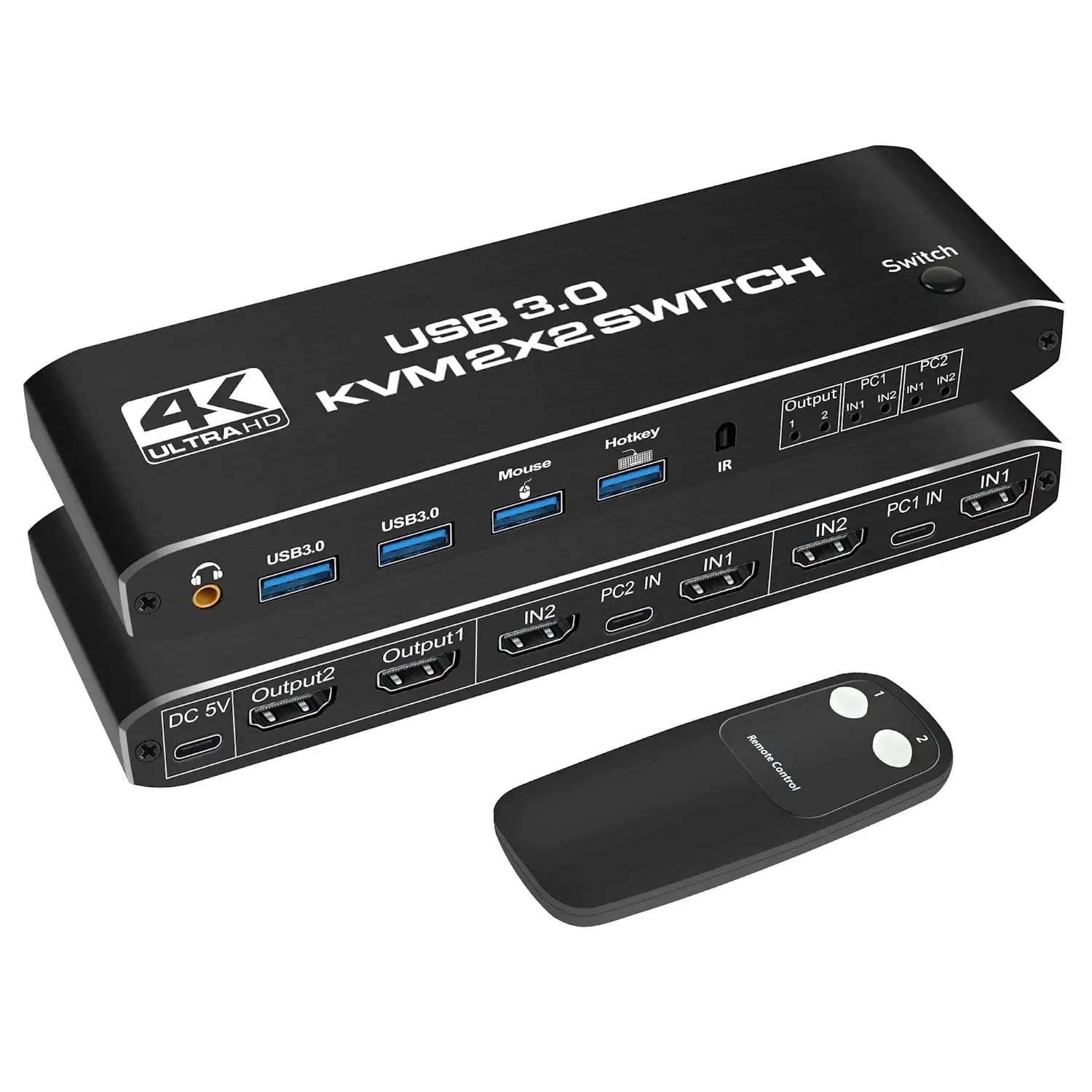 2×2 USB KVM Switch 2 Monitor 2 Computer 4K 60Hz Dual Monitor HDMI KVM Switcher 2 in 2 out Mixed Display for PC Laptop to Monitor