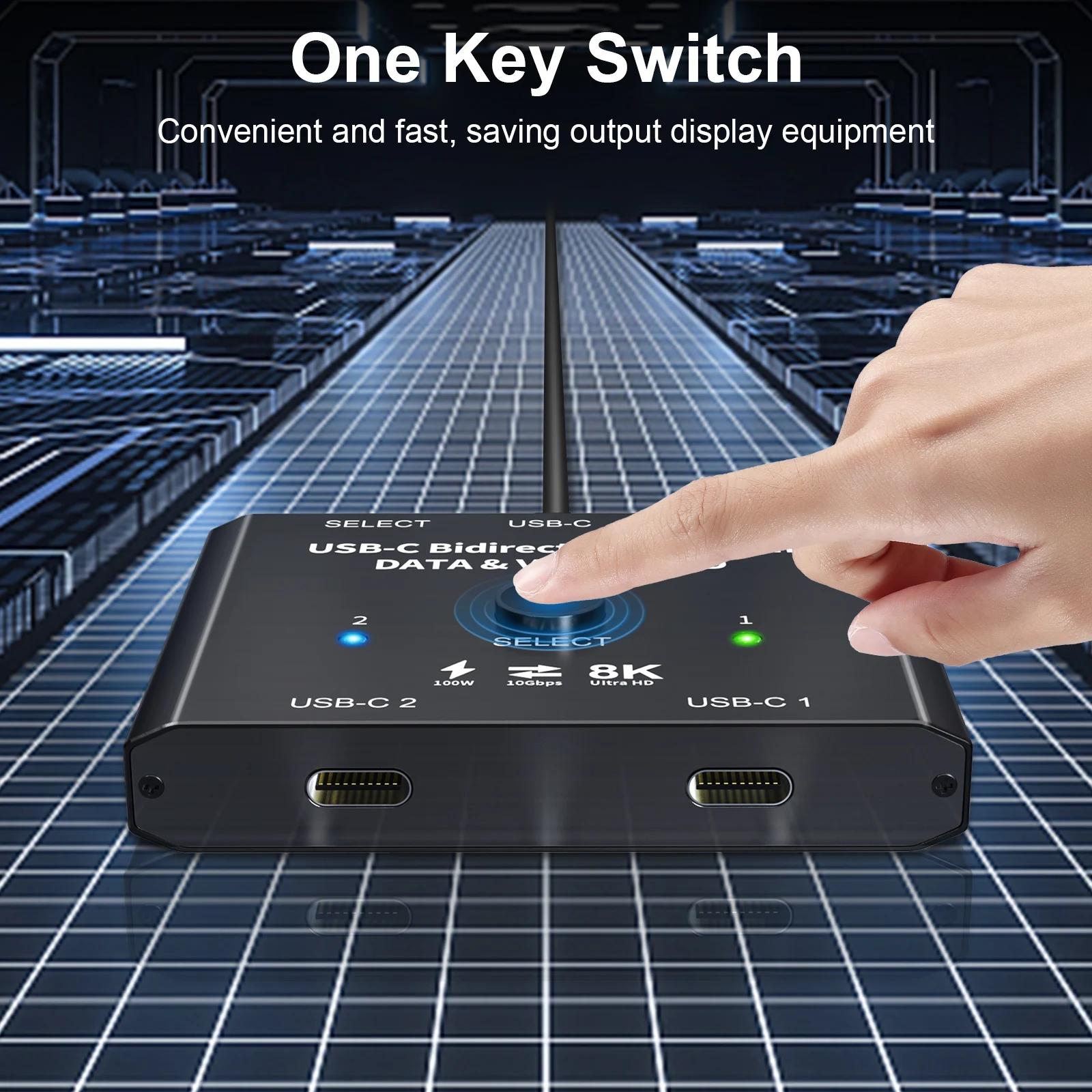8K USB C Bi-Direction Switch 1×2/2×1 Data Video Switcher USB 3.1 PD 100W Splitter For Computer Monitor Multiple Source KVM