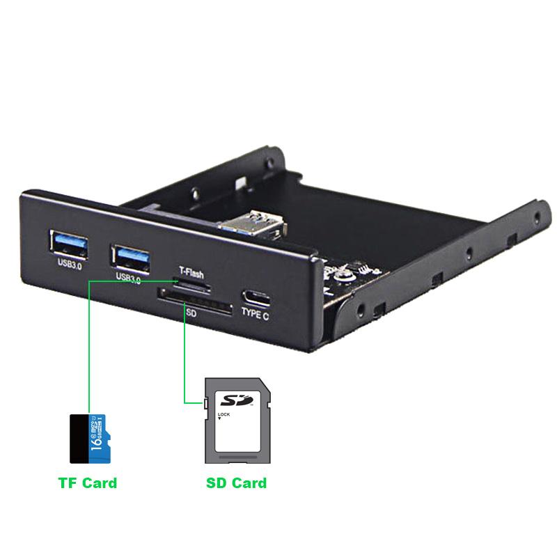 USB 3.0 SD/Micro SD/TF 3.5″ Internal Card Reader w/ USB 3.1 Gen 1 Type C + 2 x USB 3.0 Port Hub Front Panel