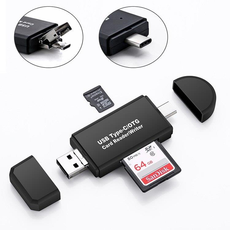 Type C & micro USB & USB 3 In 1 OTG Card Reader  High-speed USB 2.0 Universal OTG TF/SD for Android Computer Extension Headers