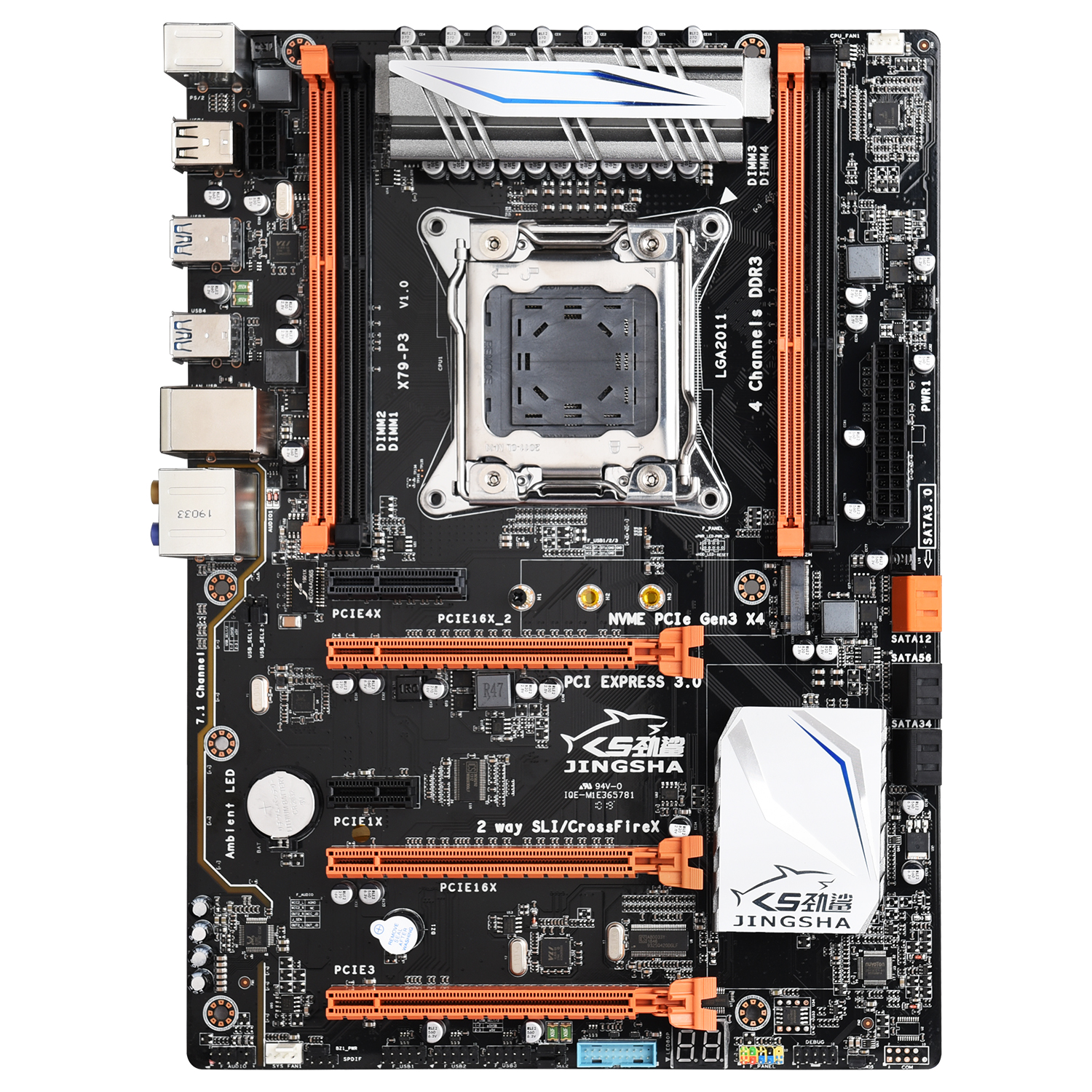 Jingsha X79P3 ATX Motherboard Supports AMD Crossfire 3* PCIE 3.0 x16 Supports CPU E5 E5V2 2697V2 2680V2 LGA2011 Core I7 M.2 SSD Socket