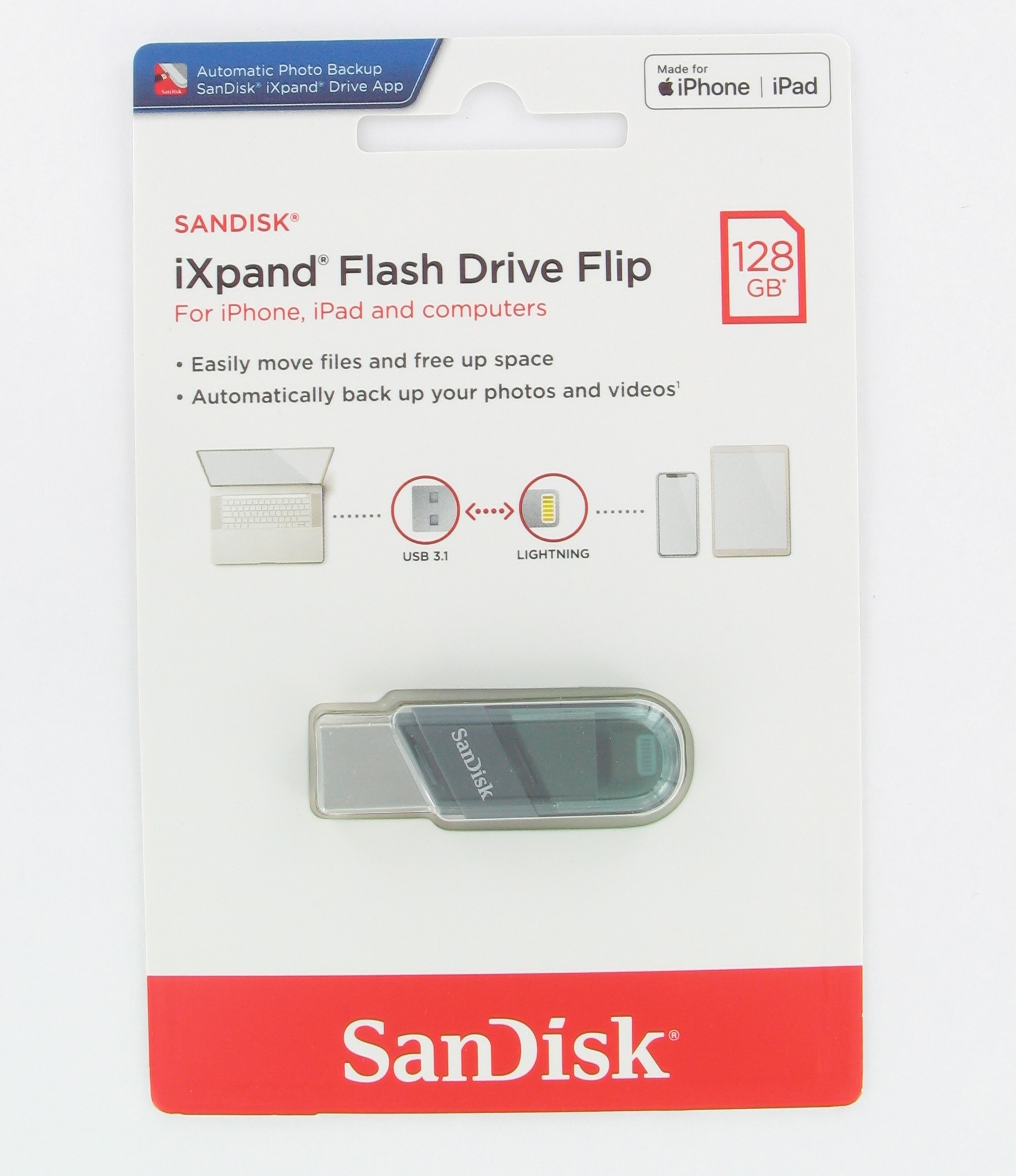 SanDisk iXpand Flash Drive Flip 128GB — USB 3.1 Lightning