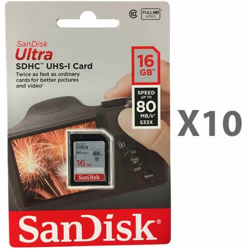 SanDisk 16GB Ultra SDHC Class 10 – 10 штук для фотоаппарата