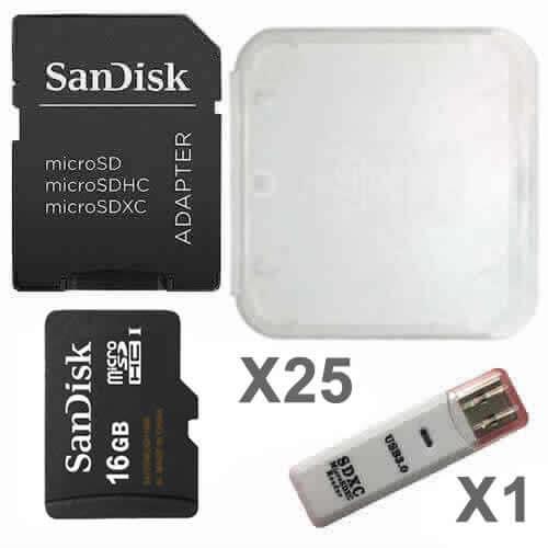 Набор карт памяти SanDisk 16GB (25 шт) с адаптерами и USB-ридером