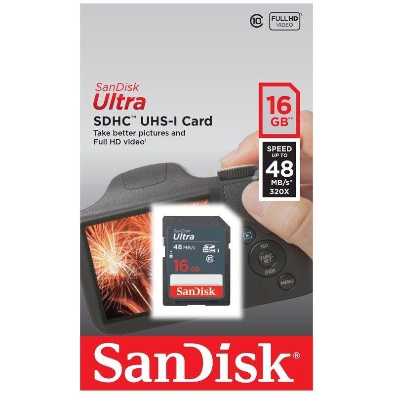 Карта памяти SanDisk 16GB SD Ultra 48MB/s для фотоаппарата