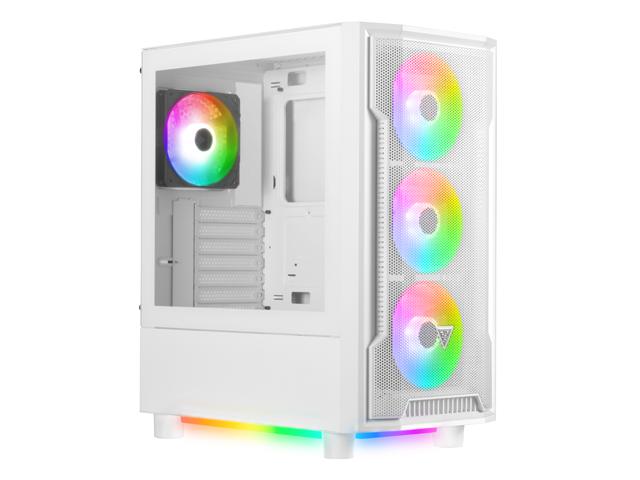 Gamdias ATHENA M6 WH, white mesh high air flow, 4x ARGB PWM 120mm fans w/ 5v 3pin sync, under glow side tempered glass, ATX