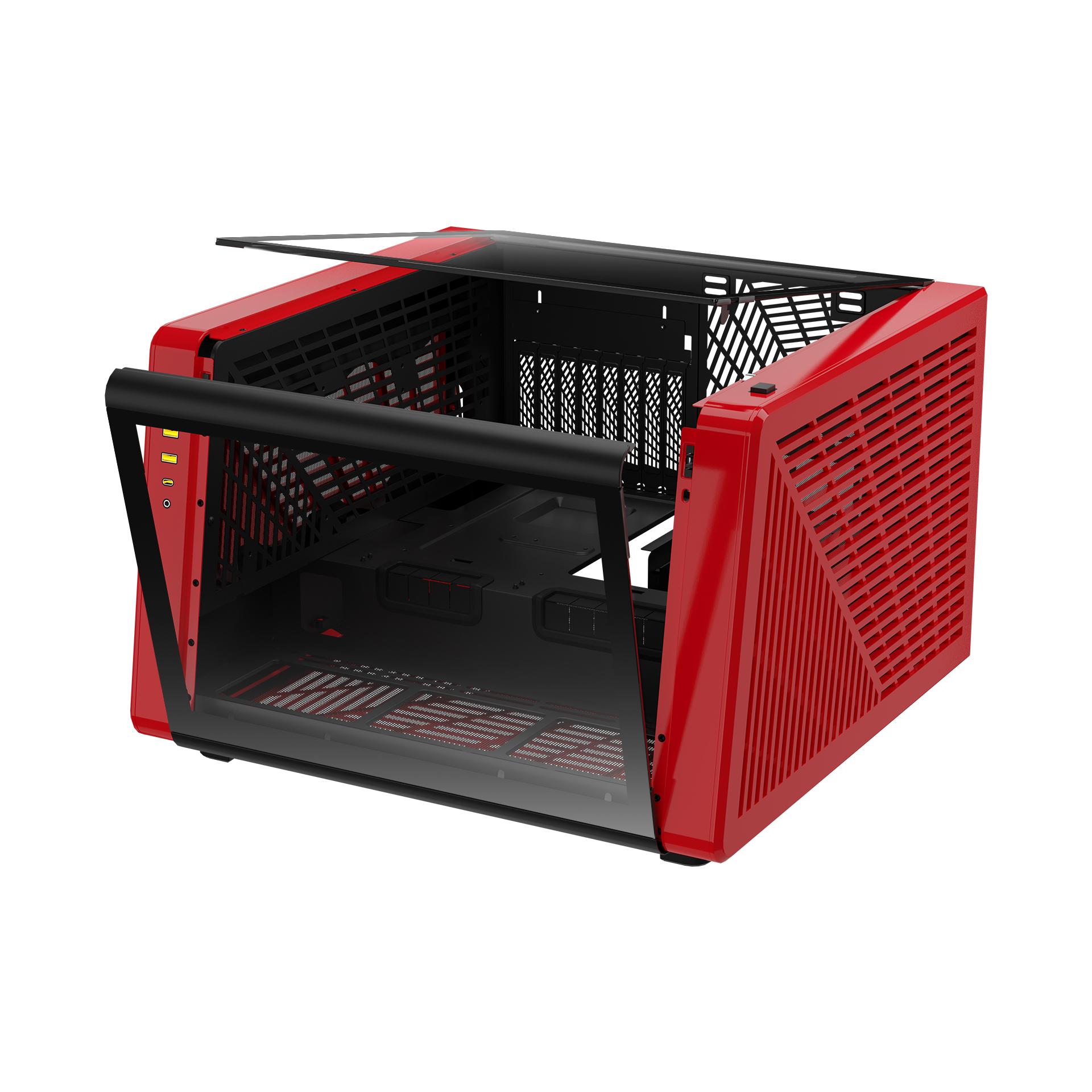 Gamdias NESO P1 BR, Red with Black interior, Panoramic Tempered Glass ATX, Dual Chamber, Trapezoid Shaped