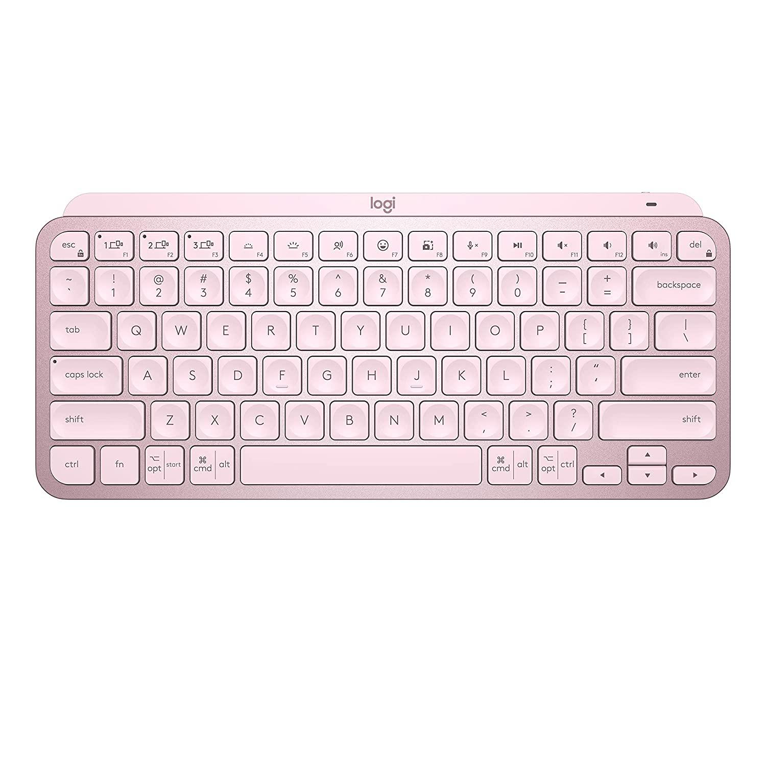 Logitech Mx Keys Mini Minimalist Wireless Illuminated Keyboard, Compact, Bluetooth, Backlit, Usb-C, Compatible With Apple Macos, Ios, Windows, Linux, Android, L Build — Rose