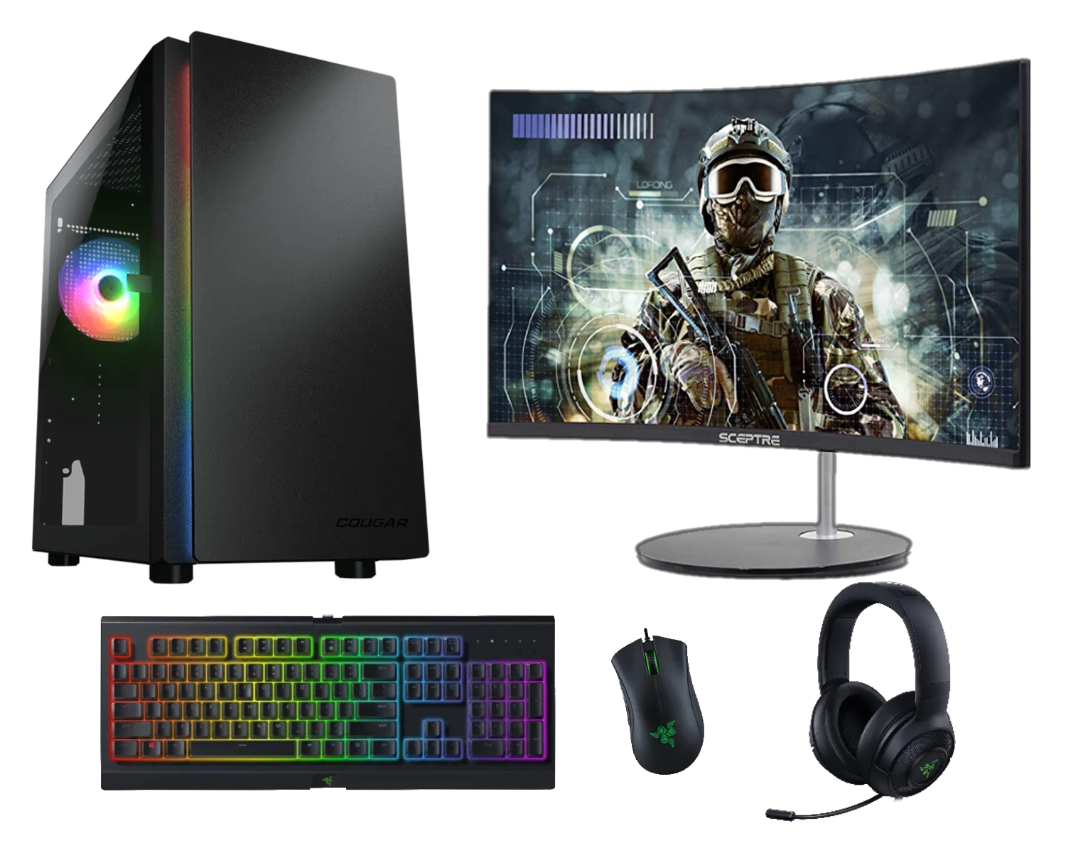 Gaming Computer Bundle | RTX 3060 12GB | i5 | Windows 11 Pro | 16GB RAM | 512GB SSD | Curved Monitor & Razer Keyboard, Mouse, and Headset