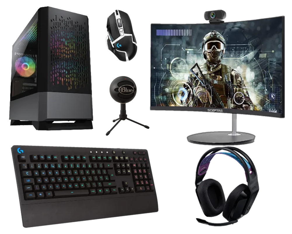 Streamer Desktop Bundle | RTX 3060 12GB | Ryzen 5600 | Curved Monitor, Webcam & Logitech Keyboard, Mouse, Headset, and Microphone