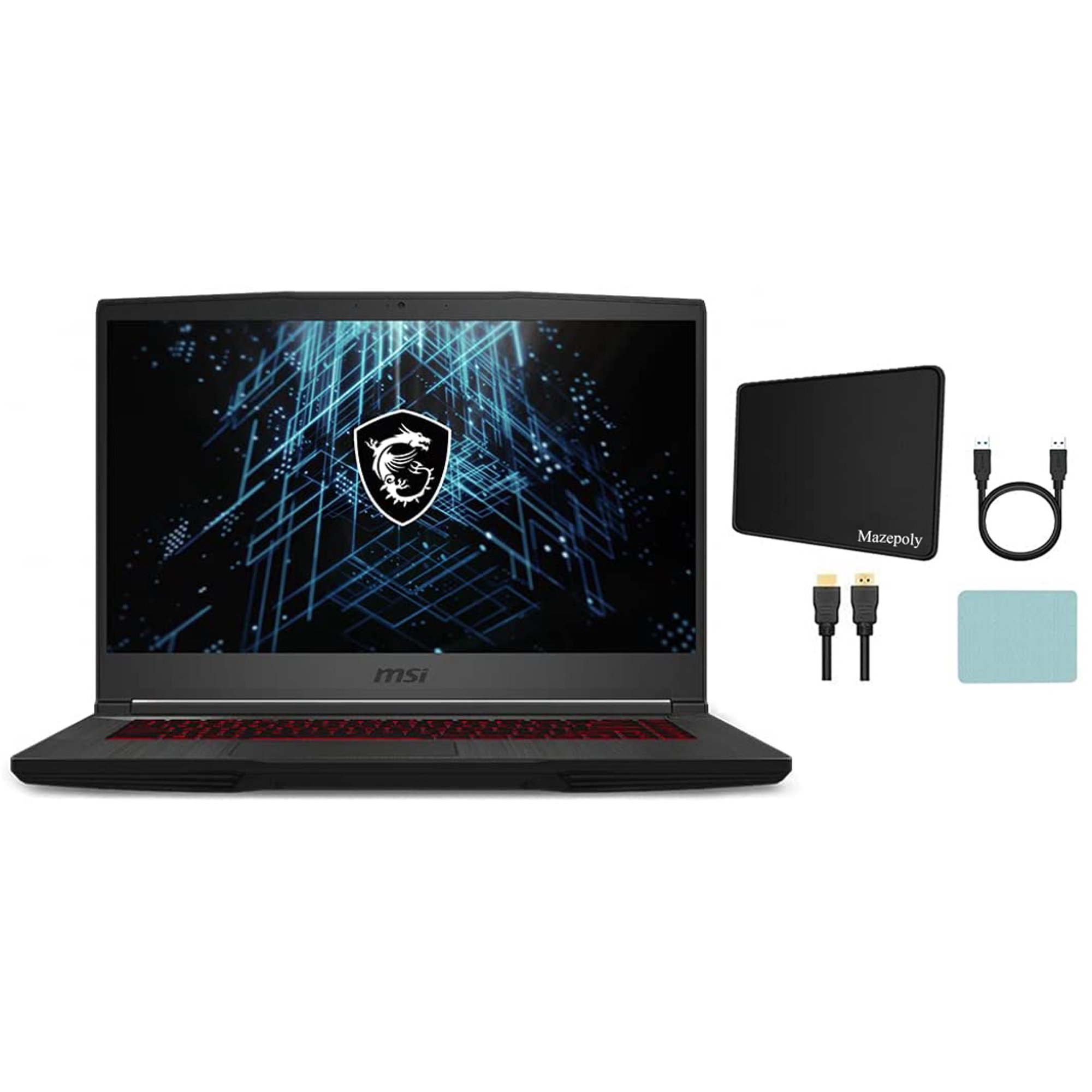 MSI GF65 Gaming 15.6» FHD Gaming Laptop PC, Intel i5-10500H 2.5GHz, 8GB DDR4, 512GB PCIe SSD, Dedicated NVIDIA GeForce RTX3060, Backlit Keyboard, Windows 10 Home with Mazepoly Accessories
