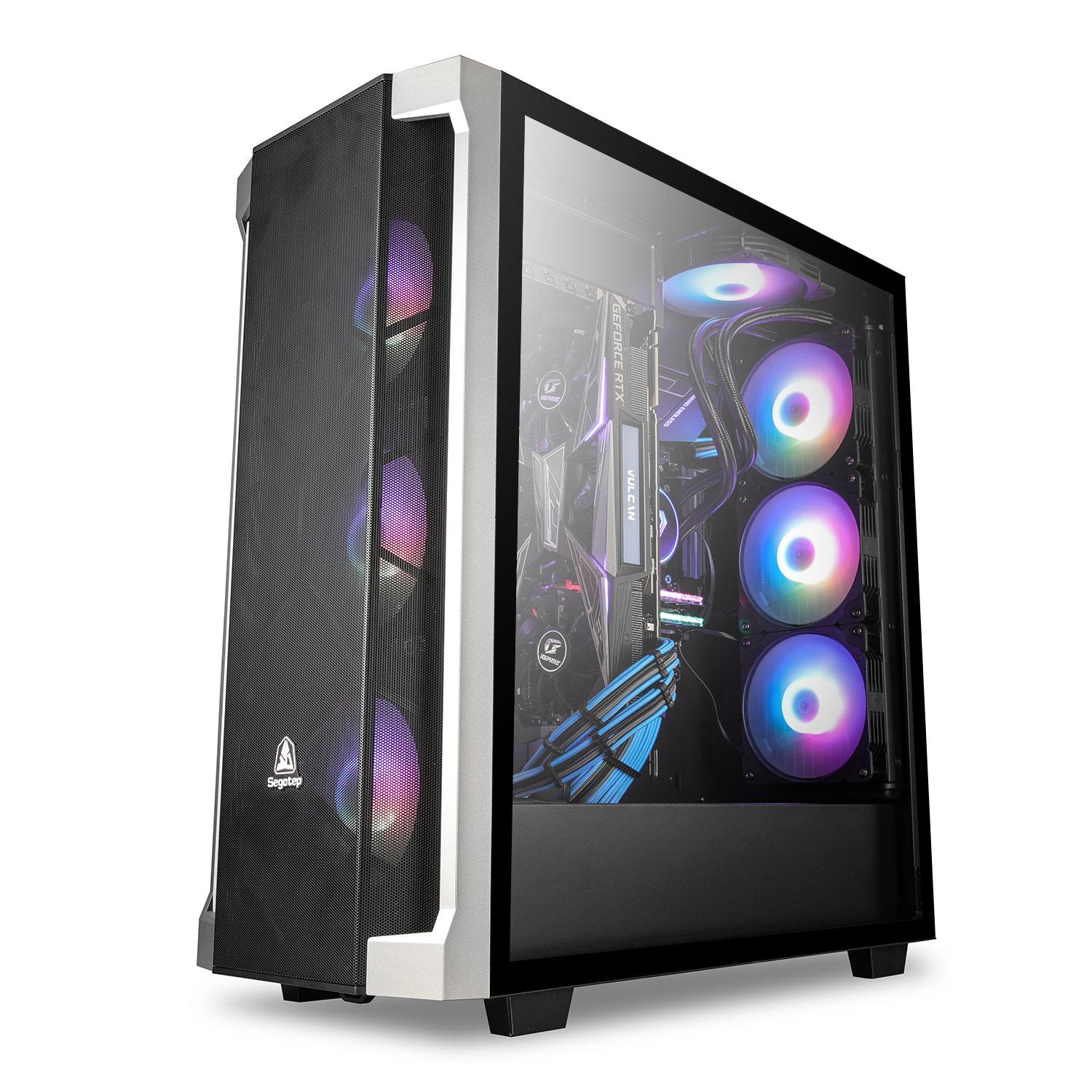 Segotep Phoenix T1 E-ATX Full-Tower PC Gaming Case,  GPU Vertical Mounting, Support Dual 360mm Water Cooling Radiators, Supports up to 7 Fans, Tempered Glass Side Panel, Front I/O USB 3.0 Type-C Port