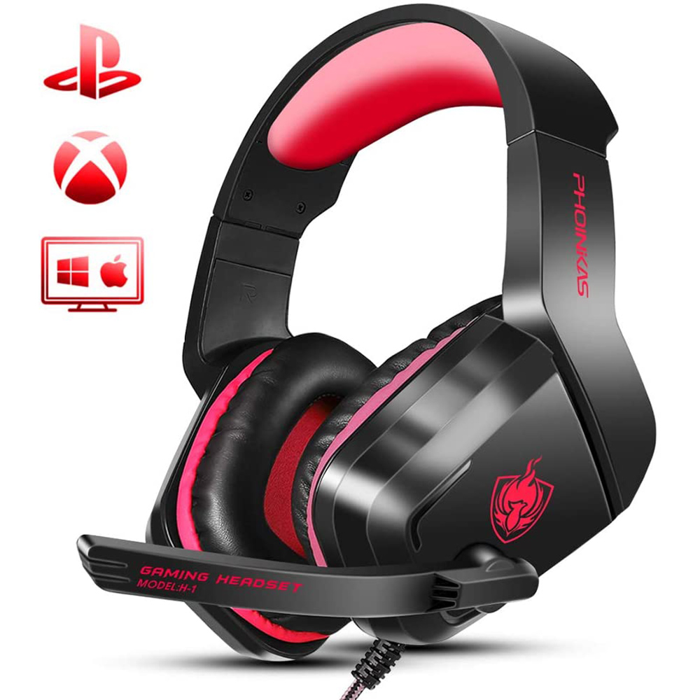 Gaming Headset Earphone 3.5mm Jack with LED Backlit and Mic Stereo Bass Noise Cancelling for Computer Game Player