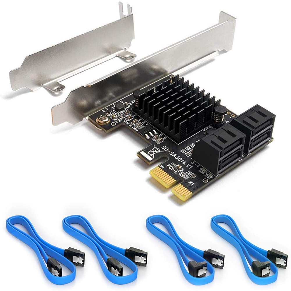 Карта PCIe SATA 4 Port с кабелями, Marvel 9215, поддержка SATA 3.0