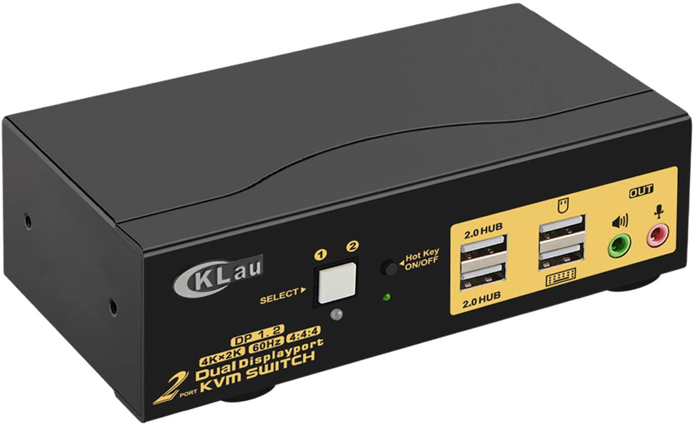 KVM Switch Dual Monitor DisplayPort 2 Port 4K @60Hz 4:4:4, 2×2 DP KVM Switch with Audio and USB 2.0 HUBs