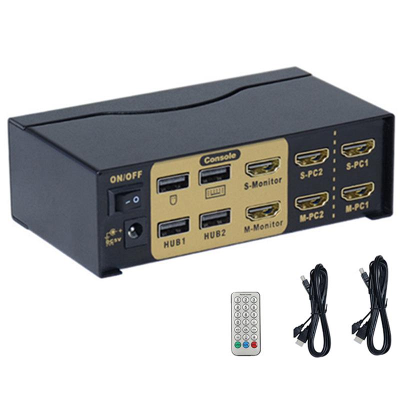 2 Port HDMI KVM Switch 2 x 2 Dual PC Monitor Extended Display, 4K@30Hz, with 2.0 USB Hub, PC Monitor Keyboard Mouse Switcher for 2 Computers 2 Monitors with Cables