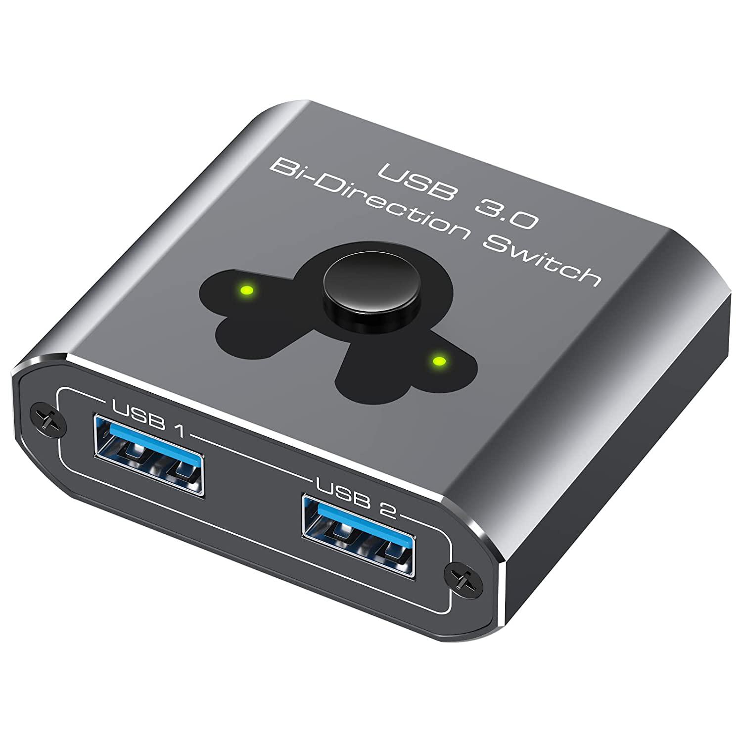 2 Port USB 3.0 Switch Bi-Directional KVM Switch USB Switcher 2 in 1 Out / 1 in 2 Out 5Gbps High-Speed USB Switch 2 Computers Share 1 USB Devices for PCs Mouse Keyboard Printer Scanner
