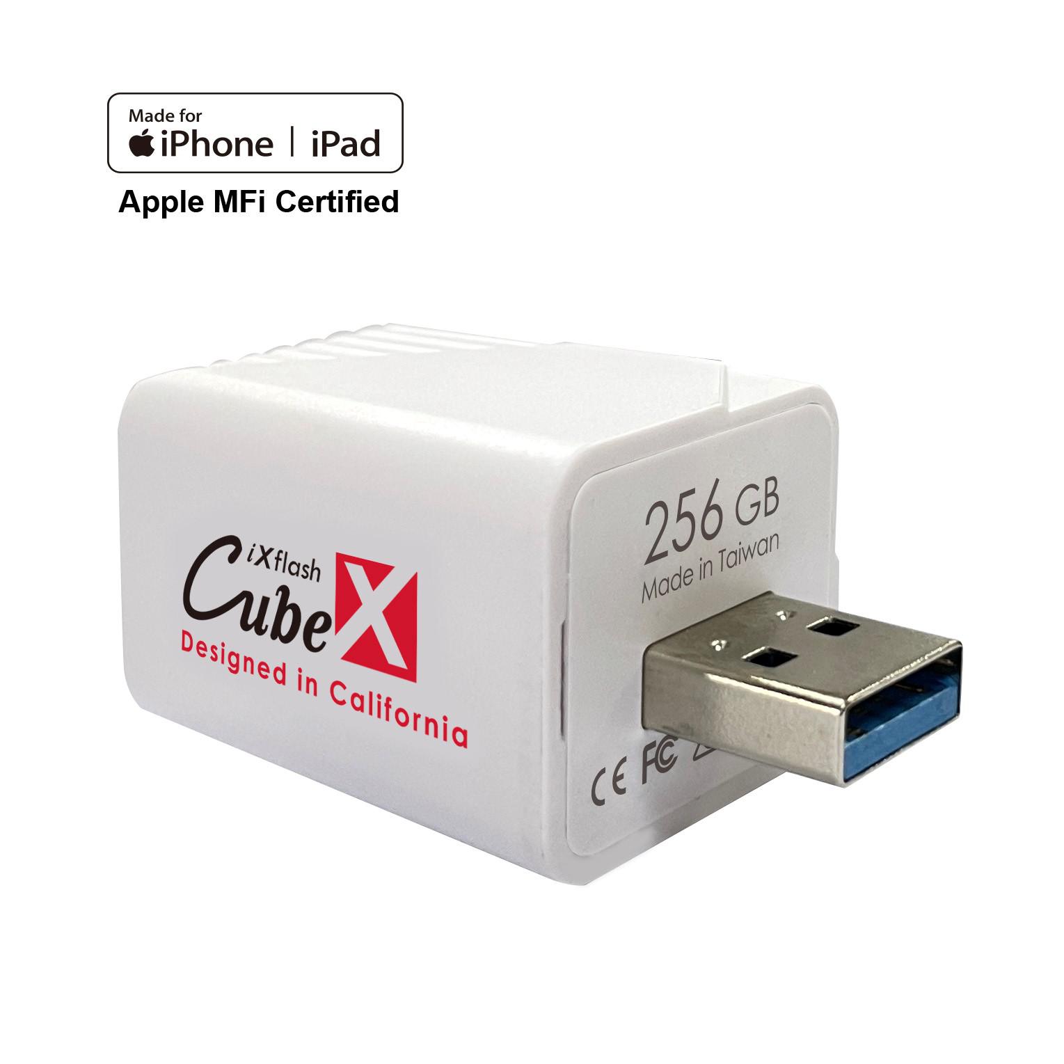 PioData iXflash Cube 256GB Photo Storage Device Apple MFi Certified USB Type A for iPhone & iPad, Auto Backup Photos & Videos