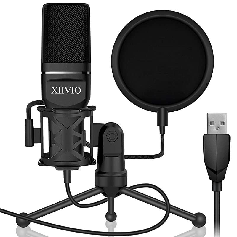 USB Gaming Condenser Microphone PlugPlay Computer PC Microphone Mic with Tripod Stand and Pop Filter for MacWindowsRecording Voice Over Streaming TwitchPodcastingYouTube